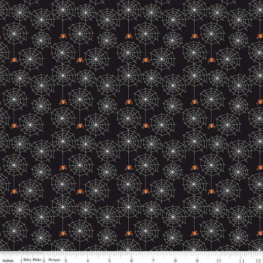 Beggar's Night Spiderwebs GC14502 Black GLOW in the DARK - Riley Blake Designs - Halloween Spiders Webs - Quilting Cotton Fabric