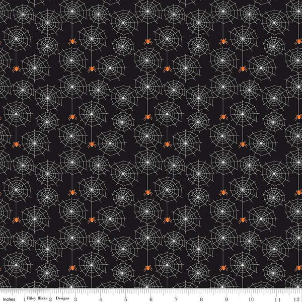 SALE Beggar's Night Spiderwebs GC14502 Black GLOW in the DARK - Riley Blake Designs - Halloween Spiders Webs - Quilting Cotton Fabric