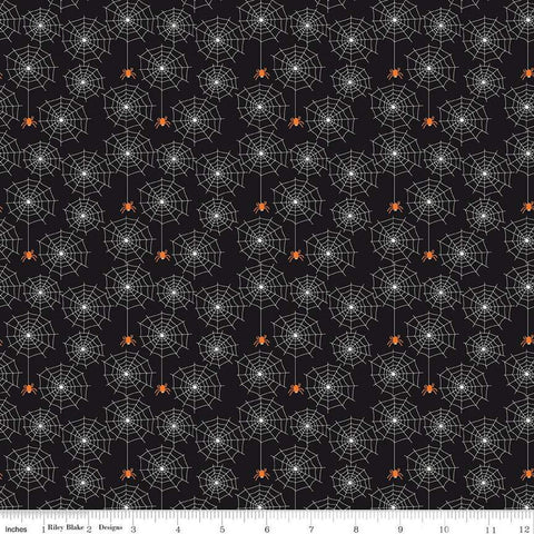 SALE Beggar's Night Spiderwebs GC14502 Black GLOW in the DARK - Riley Blake Designs - Halloween Spiders Webs - Quilting Cotton Fabric