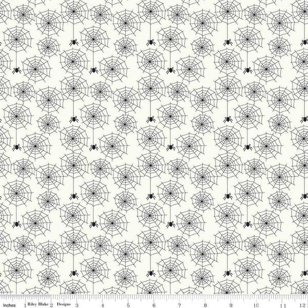 SALE Beggar's Night Spiderwebs C14502 Cream - Riley Blake Designs - Halloween Spiders Webs - Quilting Cotton Fabric