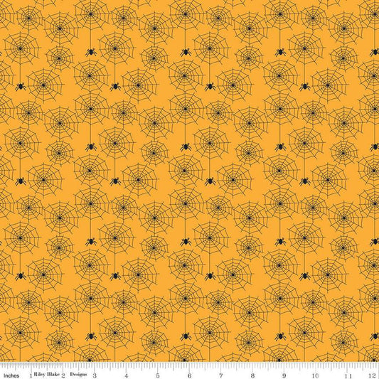 DEAL Beggar's Night Spiderwebs C14502 Gold - Riley Blake Designs - Halloween Spiders Webs - Quilting Cotton Fabric