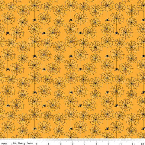 SALE Beggar's Night Spiderwebs C14502 Gold - Riley Blake Designs - Halloween Spiders Webs - Quilting Cotton Fabric