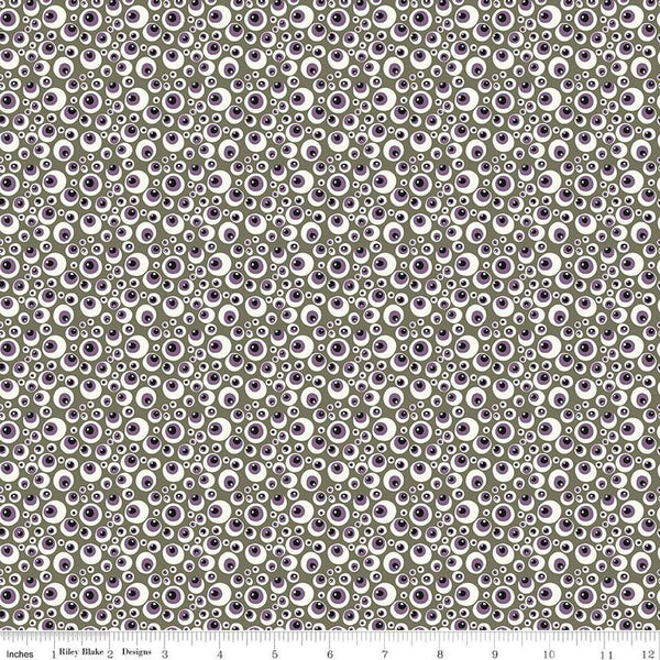 SALE Beggar's Night Eyeballs C14503 Gray - Riley Blake Designs - Halloween Eyes - Quilting Cotton Fabric