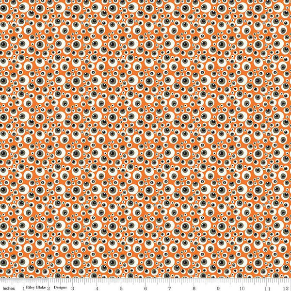 SALE Beggar's Night Eyeballs C14503 Orange - Riley Blake Designs - Halloween Eyes - Quilting Cotton Fabric