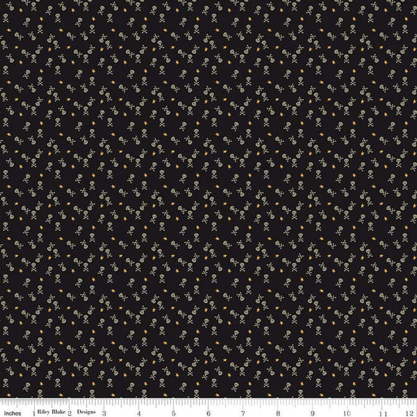 SALE Beggar's Night Skulls C14508 Black - Riley Blake Designs - Halloween Skulls Crossbones Stars - Quilting Cotton Fabric