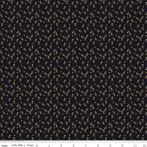 SALE Beggar's Night Skulls C14508 Black - Riley Blake Designs - Halloween Skulls Crossbones Stars - Quilting Cotton Fabric