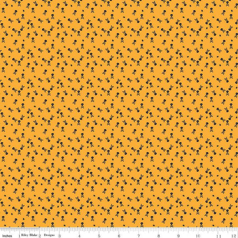 SALE Beggar's Night Skulls C14508 Gold - Riley Blake Designs - Halloween Skulls Crossbones Stars - Quilting Cotton Fabric