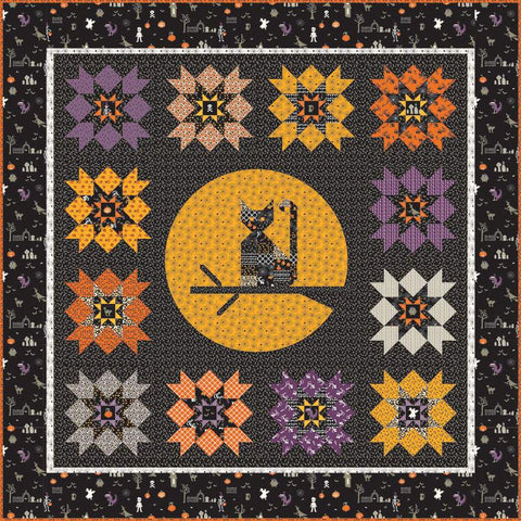 Meowing at the Moon Quilt PATTERN P157 by Sandy Gervais - Riley Blake Designs - INSTRUCTIONS Only - Piecing Halloween Cat