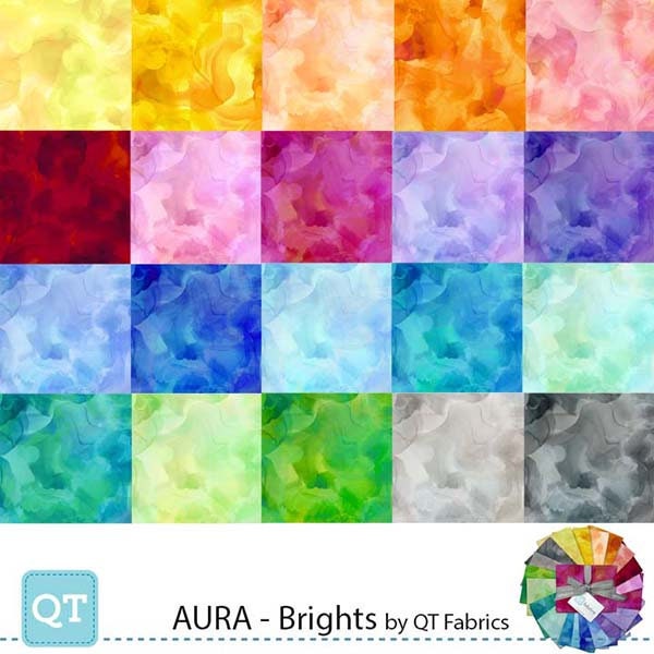 Aura Watercolor Blender Brights Fat Quarter Bundle 20 pieces - QT Fabrics - Pre cut Precut - Quilting Cotton Fabric