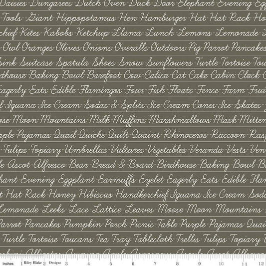 CLEARANCE Hungry Animal Penmanship C10185 Charcoal - Riley Blake Designs - J. Wecker Frisch - Text Cursive - Quilting Cotton Fabric
