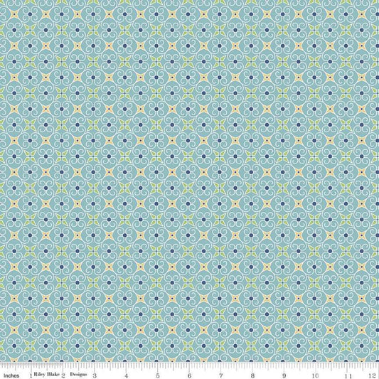 SALE Cozy Christmas Wrapping Paper C5367 Blue - Riley Blake Designs - Lori Holt - Geometric Swirls Dots - Quilting Cotton Fabric
