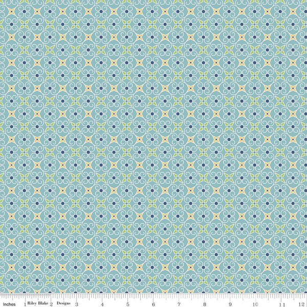 SALE Cozy Christmas Wrapping Paper C5367 Blue by Riley Blake Designs - Lori Holt - Geometric Swirls Dots - Quilting Cotton Fabric