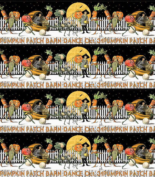 Pumpkin Patch Barn Dance Border Stripe CD14573 White - Riley Blake - DIGITALLY PRINTED Halloween - J. Wecker Frisch - Quilting Cotton