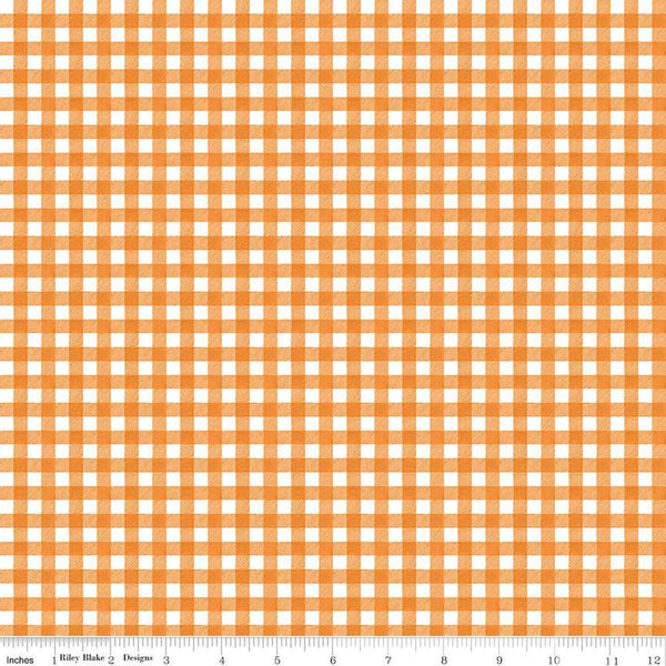 SALE Pumpkin Patch PRINTED Gingham C14574 Orange - Riley Blake Designs - Orange/White Halloween - J. Wecker Frisch - Quilting Cotton Fabric