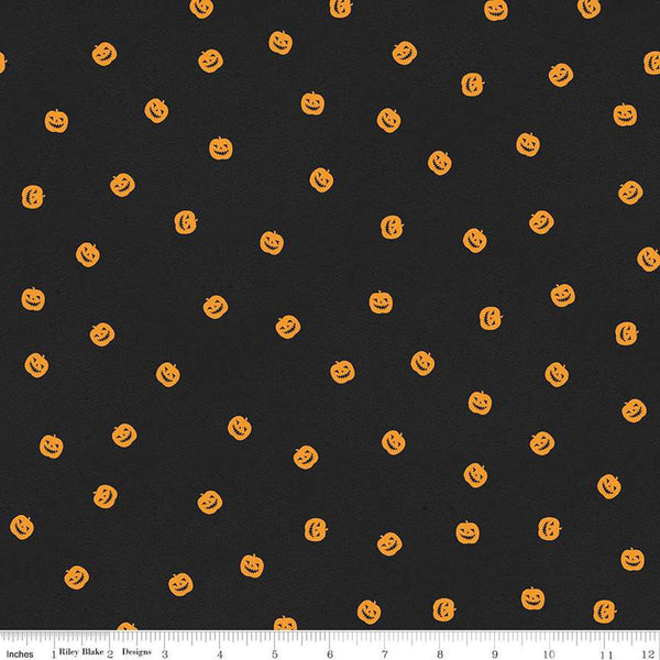 Pumpkin Patch Pumpkin Toss C14575 Black - Riley Blake Designs - Halloween Jack-o-Lanterns - J. Wecker Frisch - Quilting Cotton Fabric