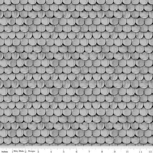 Fat Quarter End of Bolt - Pumpkin Patch Raise the Rooftop C14577 Gray - Riley Blake - Halloween Roof Tiles - Quilting Cotton Fabric