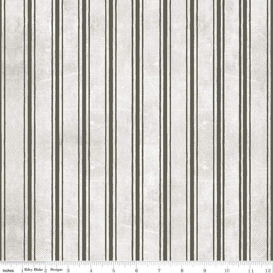 SALE 13" End of Bolt - Pumpkin Patch Terrifying Ticking C14578 Gray - Riley Blake - Halloween Stripes - J. Wecker Frisch - Quilting Fabric