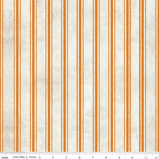 17" End of Bolt - Pumpkin Patch Terrifying Ticking C14578 Orange - Riley Blake - Halloween Stripes - J. Wecker Frisch - Quilting Cotton