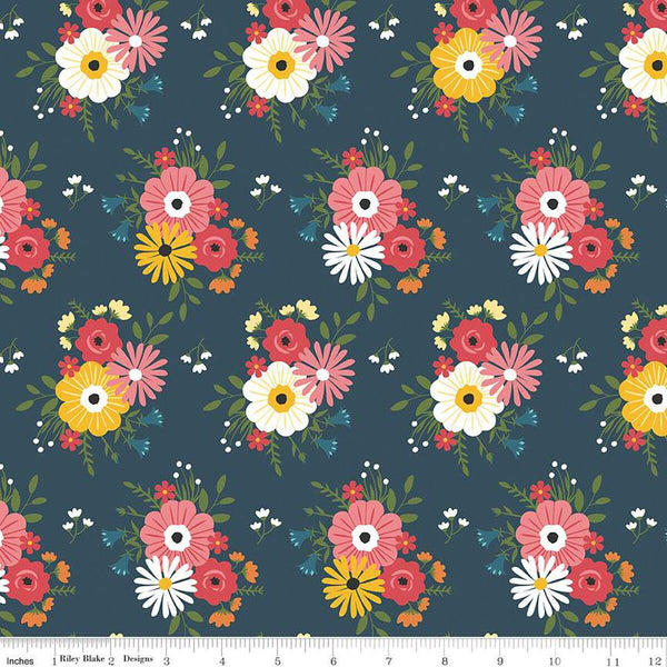 SALE Gone Glamping Bouquets C14791 Midnight - Riley Blake Designs - Floral Flowers Camping - Quilting Cotton Fabric