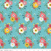 15" End of Bolt - SALE Gone Glamping Bouquets Aqua Blue Floral Fabric C14791 - Riley Blake Quilting Cotton Fabric