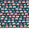 SALE 22" End of Bolt - Gone Glamping Campers C14792 Midnight by Riley Blake Designs - Camping Vehicles Trailers - Quilting Cotton Fabric