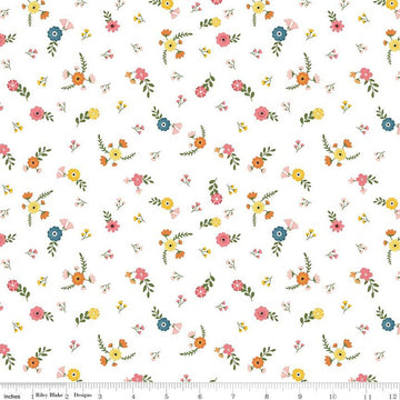 Gone Glamping Flowers C14793 White - Riley Blake Designs - Floral Camping - Quilting Cotton Fabric