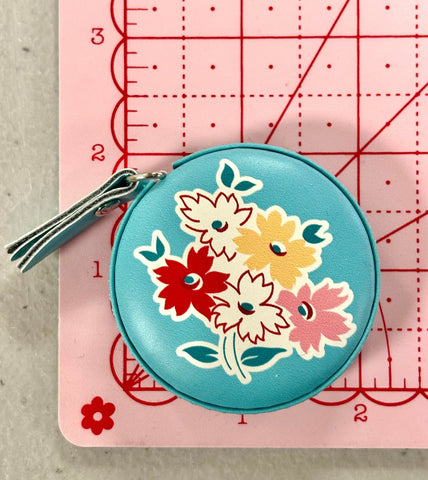 Bee Vintage Quilt Tape Measure ST-30027 Aqua - Riley Blake Designs - 5 Foot Tape Measure - Flower