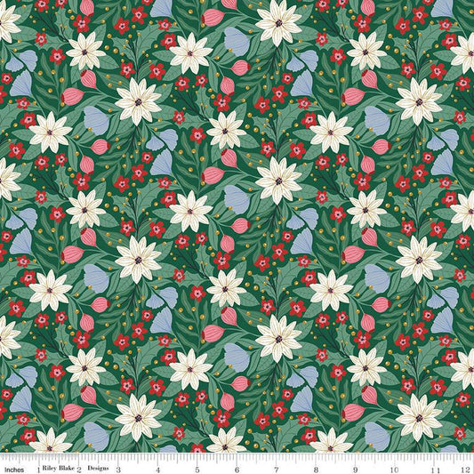 A Pear-fect Christmas Flowers Dancing C14971 Green - Riley Blake Designs - Floral Flower - Quilting Cotton Fabric