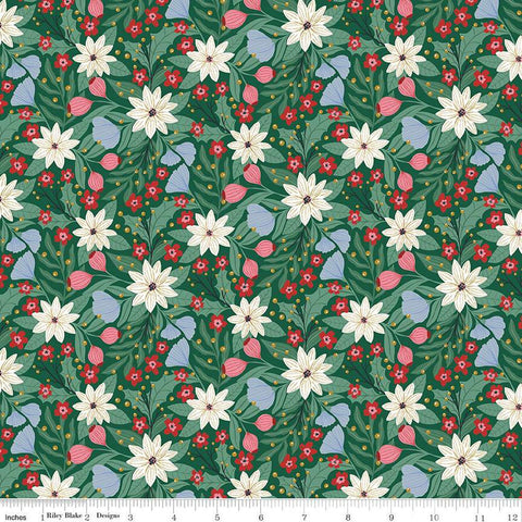 SALE A Pear-fect Christmas Flowers Dancing C14971 Green - Riley Blake Designs - Floral Flower - Quilting Cotton Fabric