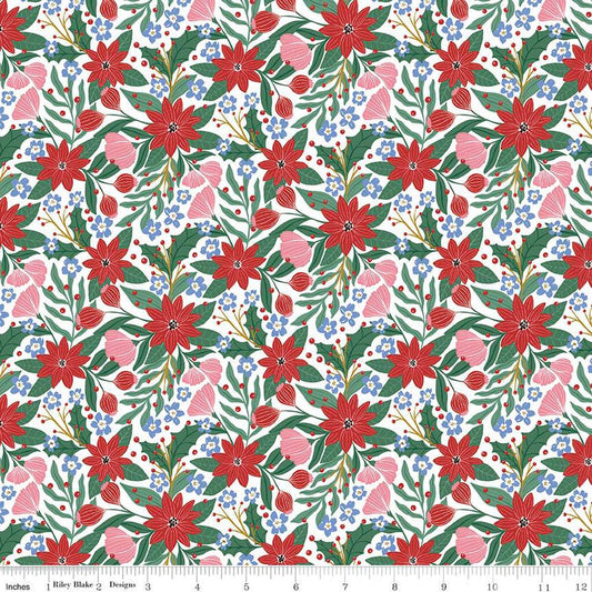 A Pear-fect Christmas Flowers Dancing C14971 White - Riley Blake Designs - Floral Flower - Quilting Cotton Fabric
