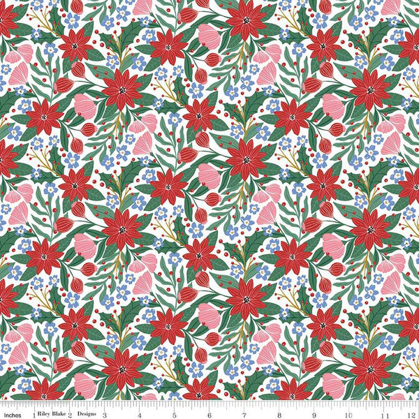 SALE A Pear-fect Christmas Flowers Dancing C14971 White - Riley Blake Designs - Floral Flower - Quilting Cotton Fabric