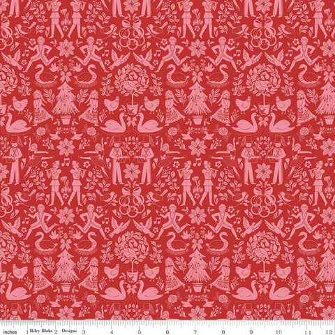 SALE A Pear-fect Christmas Lords A-Leaping C14972 Coral - Riley Blake Designs - The Twelve Days of Christmas Icons - Quilting Cotton Fabric