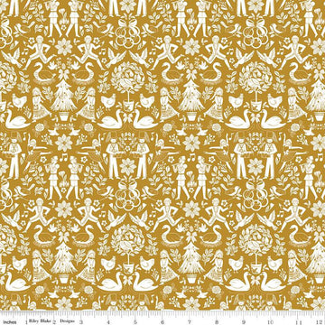 A Pear-fect Christmas Lords A-Leaping C14972 Gold - Riley Blake Designs - The Twelve Days of Christmas Icons - Quilting Cotton Fabric