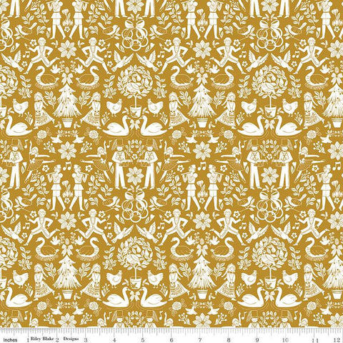 A Pear-fect Christmas Lords A-Leaping C14972 Gold - Riley Blake Designs - The Twelve Days of Christmas Icons - Quilting Cotton Fabric