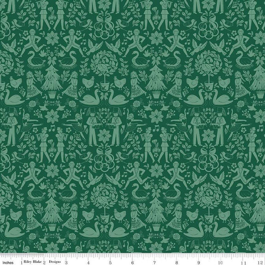 A Pear-fect Christmas Lords A-Leaping C14972 Green - Riley Blake Designs - The Twelve Days of Christmas Icons - Quilting Cotton Fabric