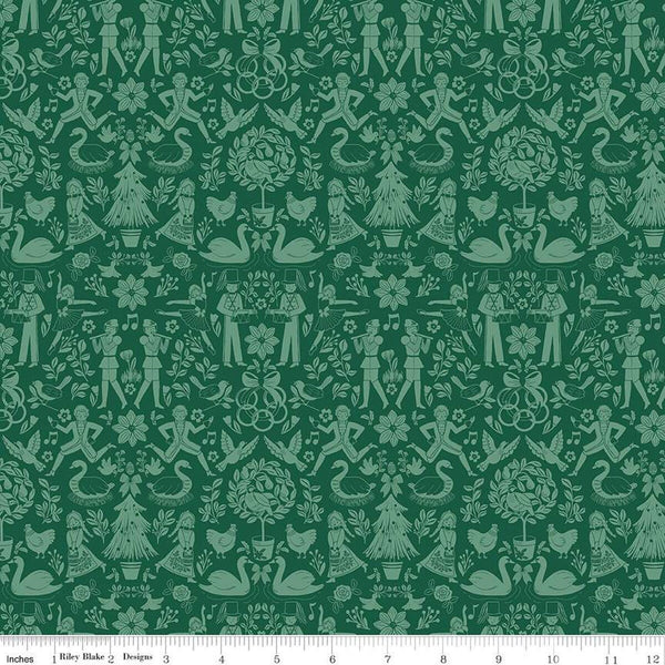 SALE A Pear-fect Christmas Lords A-Leaping C14972 Green - Riley Blake Designs - The Twelve Days of Christmas Icons - Quilting Cotton Fabric