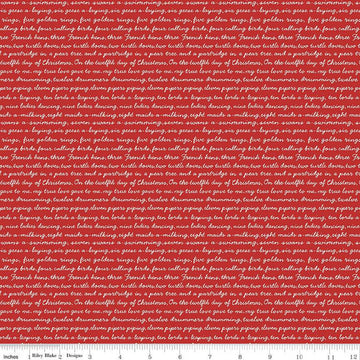 A Pear-fect Christmas Calling Words C14974 Red - Riley Blake Designs - Text The Twelve Days of Christmas - Quilting Cotton Fabric