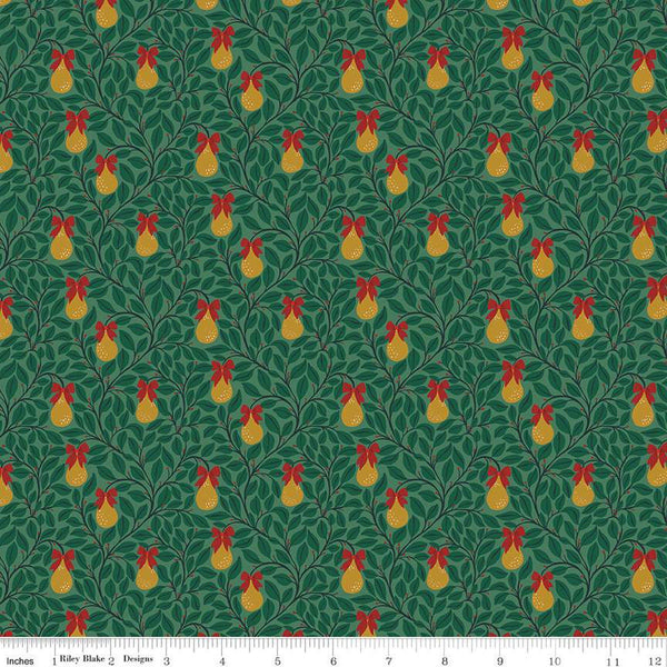 SALE A Pear-fect Christmas Pear Tree C14975 Green - Riley Blake Designs - Leaves Branches Pears - Quilting Cotton Fabric