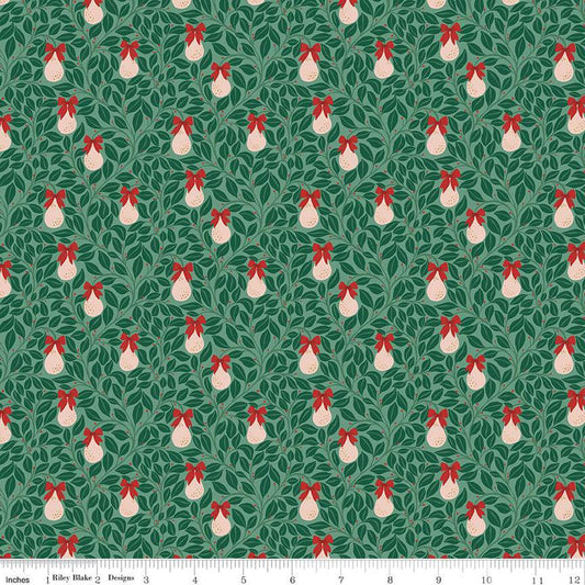 23" End of Bolt - SALE A Pear-fect Christmas Pear Tree C14975 Mint - Riley Blake Designs - Leaves Branches Pears - Quilting Cotton Fabric