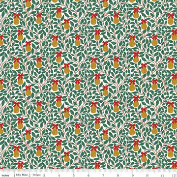 22" End of Bolt - SALE A Pear-fect Christmas Pear Tree C14975 White - Riley Blake Designs - Leaves Branches Pears - Quilting Cotton Fabric
