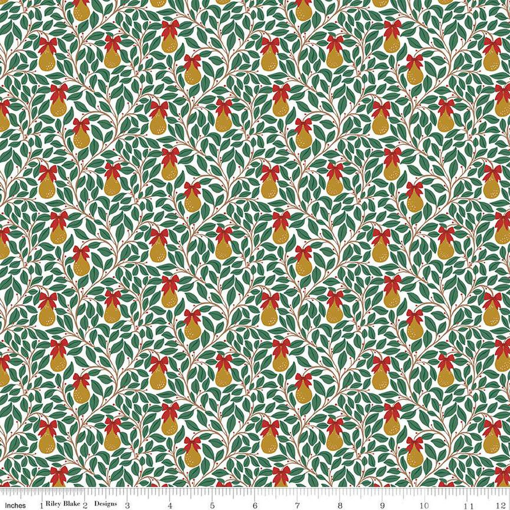 22" End of Bolt - SALE A Pear-fect Christmas Pear Tree C14975 White - Riley Blake Designs - Leaves Branches Pears - Quilting Cotton Fabric