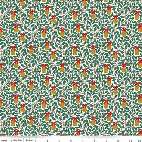 SALE A Pear-fect Christmas Pear Tree C14975 White - Riley Blake Designs - Leaves Branches Pears - Quilting Cotton Fabric