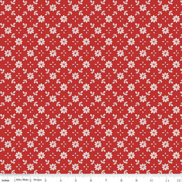 Fat Quarter End of Bolt - A Pear-fect Christmas True Love C14976 Red - Riley Blake - Flowers Lattice Pattern - Quilting Cotton Fabric