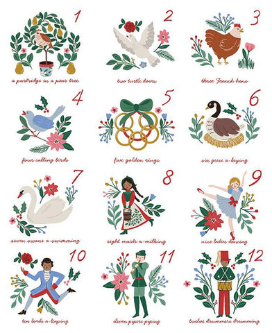 SALE A Pear-fect Christmas Twelve Days of Christmas Panel P14978 - Riley Blake Designs - Scenes Text - Quilting Cotton Fabric