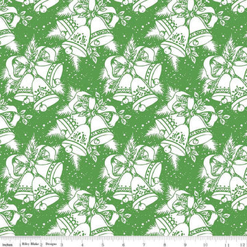 SALE Jingle Bells Christmas Bells C14831 Holly - Riley Blake Designs - White Bells Ribbons - Quilting Cotton Fabric
