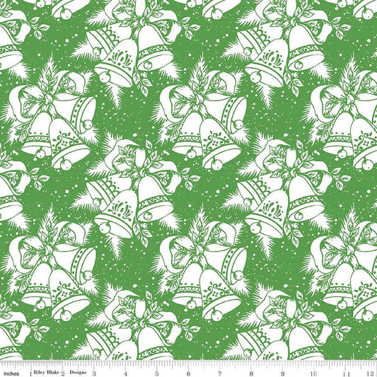 DEAL Jingle Bells Christmas Bells C14831 Holly - Riley Blake Designs - White Bells Ribbons - Quilting Cotton Fabric