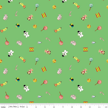 SALE Jingle Bells Toys C14833 Green - Riley Blake Designs - Christmas Vintage Toys - Quilting Cotton Fabric