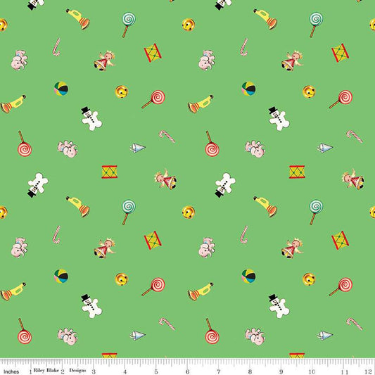 SALE Jingle Bells Toys C14833 Green - Riley Blake Designs - Christmas Vintage Toys - Quilting Cotton Fabric