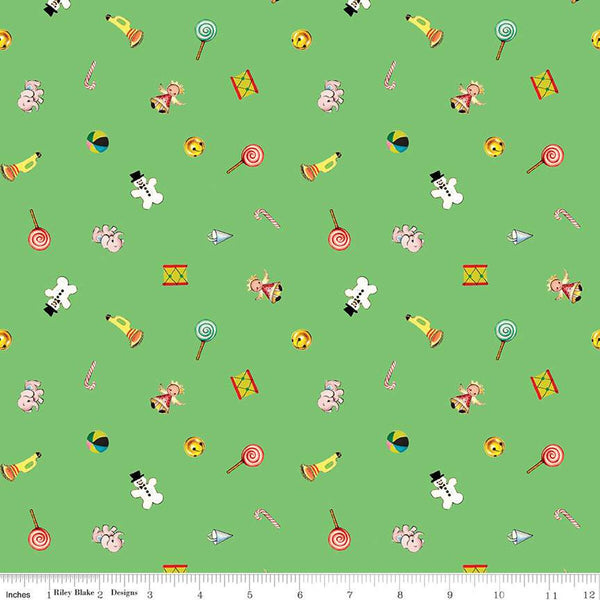 SALE Jingle Bells Toys C14833 Green by Riley Blake Designs - Christmas Vintage Toys - Quilting Cotton Fabric