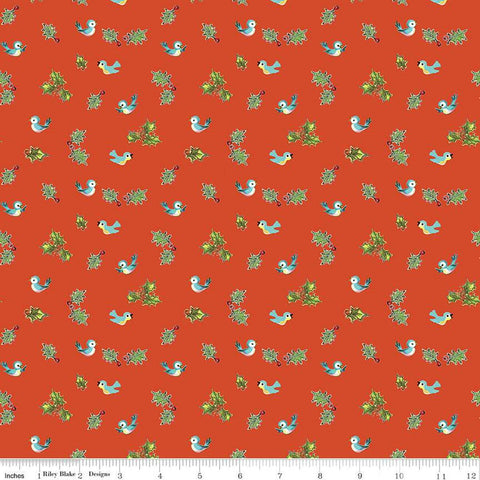 SALE Jingle Bells Holly Birds C14835 Red by Riley Blake Designs - Christmas - Quilting Cotton Fabric